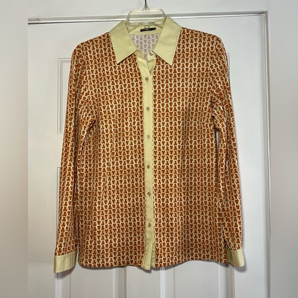 J. McLaughlin Tops - J. MCLAUGHLIN • ORANGE & CREAM CHAIN BLOUSE • EUC